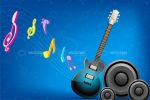 Music Design with Speakers, Guitar and Musical Notes